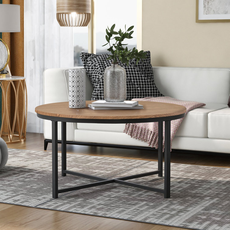 17 Stories 35.4" Rustic Round Wood Coffee Table With XBase & Reviews